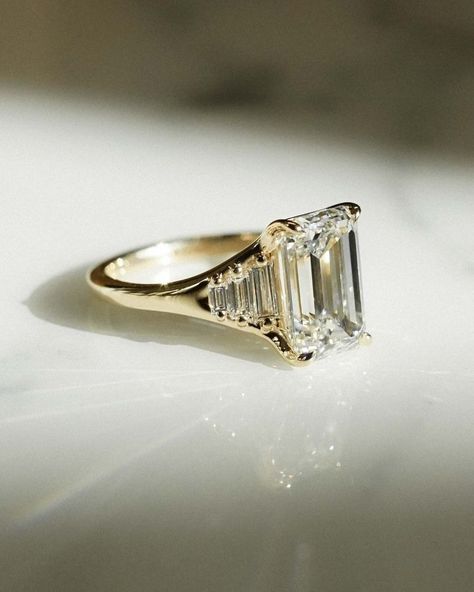 Frank Darling Custom Rings (@frankdarling) • Instagram photos and videos Step Cut Engagement Ring, Frank Darling, Baguette Side Stones, Samantha Wedding, Split Shank Engagement Ring, Contour Wedding Band, Shank Engagement Ring, Ring Inspo, Split Shank Engagement Rings