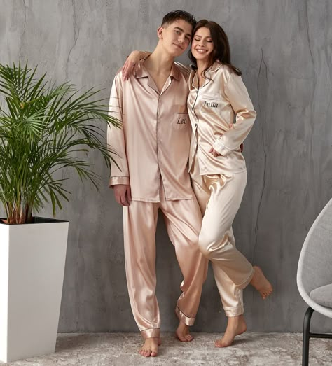 Cute Couples Pajamas, Pyjamas Cute Nightwear, Pyjama Couple, Couple Pyjamas, Wedding Pjs, Pajamas For Couples, Bride Pajamas, Cute Nightwear, Couples Pajamas