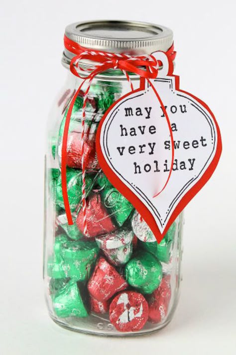 Sweet Treats- So what if you don't know exactly what's on your cousin's aunt's wish list? It's safe to assume everyone will enjoy a big jar of festive-colored chocolates. Click through to redbookmag.com to find more mason jar Christmas gifts. Mason Jar Christmas Gifts, Christmas Mason Jars, Christmas Jars, Mason Jar Gifts, Teacher Christmas Gifts, Christmas Gifts For Friends, Homemade Christmas Gifts, Jar Gifts, Teacher Christmas