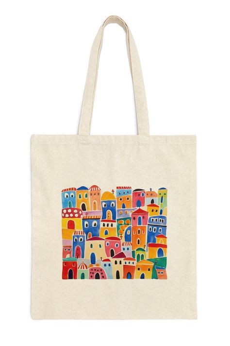 What a cute tote! This 100% cotton bag is 15" x 16" and great for everyday wear. It has 20" handles that make it easy to carry, and the canvas will last for years. If you have any questions, please ask! Tote Bag Designs Paint, Paint On Bag, Aesthetic Tote Bag Painting, Canvas Tote Bag Painting, Easy Tote Bag Painting, Canvas Bag Painting, Tote Bags Painting, Canvas Bag Painting Ideas, Cute Tote Bag Design