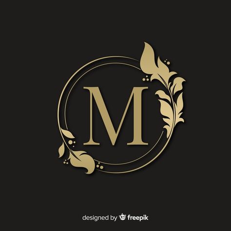 Golden elegant logo with frame Free Vector The Letter M, Elegant Logo, Letter M, Black Background, Graphic Resources, Logo Design, Frame, Gold, Black