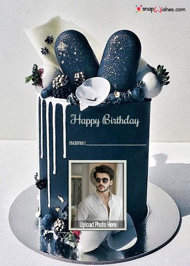 Birthday Cake Pictures Image, Happy Birthday Cake For Husband, Birthday Cake With Pictures On It, Blue And White Birthday Cake, Online Birthday Card Maker, Blue And White Birthday, Happy Bday Cake, Anniversary Cake With Photo, Cake With Photo