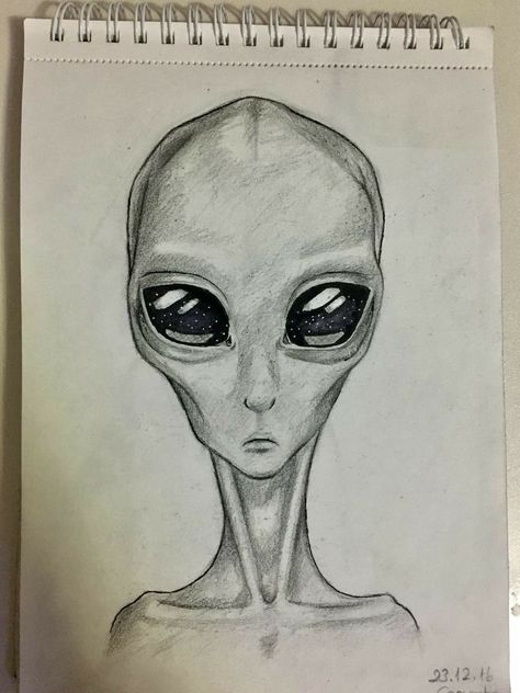 Realistic Alien Drawing, Alien Drawing Sketches, Alien Drawing Ideas, Alien Sketch, Ufo Drawing, Scary Drawings, Alien Drawings, Art Charcoal, Drawing Eyes