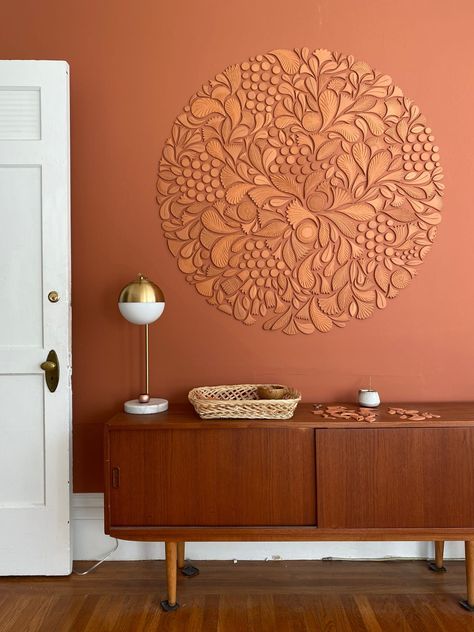 Terra Cotta Mandala by Anastasia Tumanova seen at Private Residence, San Francisco | Wescover Terracotta Wall, Corporate Interiors, Wooden Beams, Unique Ceramics, Local Design, Mural Art, Color Of The Year, Terra Cotta, Interior Walls