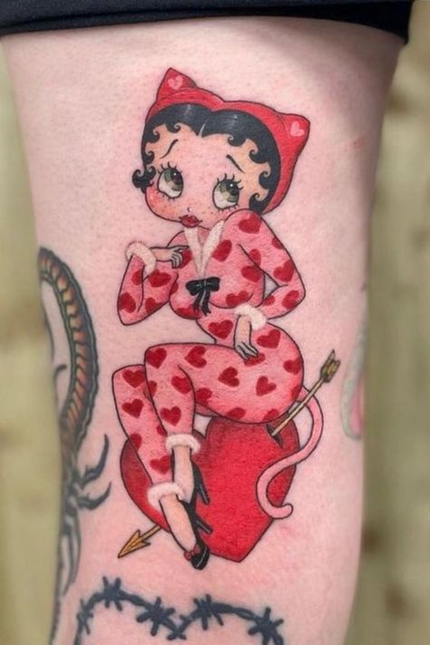 Betty Boop Tattoo. Angel Betty Boop, Betty Boop Tattoo Ideas, Betty Boop Tattoo, Betty Boop Tattoos, Pin Up Girl Tattoo, Cute Tats, Betty Boop Art, Betty Boop Cartoon, Spooky Tattoos