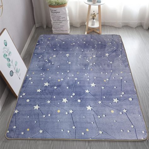 PRICES MAY VARY. Luminous Rug: Rugs absorb light and glow in the dark. There are many 3D patterns on the surface of the rug, such as rainbow stars, owls, dinosaurs, cacti, etc. The glow of the rug is soft and will not affect sleep, it is very suitable for the bedroom and bedside, bedroom will be very beautiful and elegant. Great as a bedroom gift. Excellent Material: The main material of the rug is polyester, and the light-emitting part is a special environmental protection material, which is co Kids Bedroom Rugs, Girls Room Rugs, Living Room Unique, Home Decor Blue, Room Unique, Space Nursery, Blue Galaxy, Animal Room, Space Room