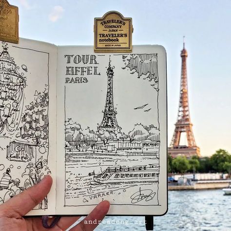 France Travel Journal, Travel Sketch Journal, Paris Drawing Ideas, Art Class Sketchbook Ideas, Sketchbook Tour Drawings, Summer Sketchbook Ideas, Sketchbook Ideas Architecture, Paris Art Drawings, How To Make Sketchbook