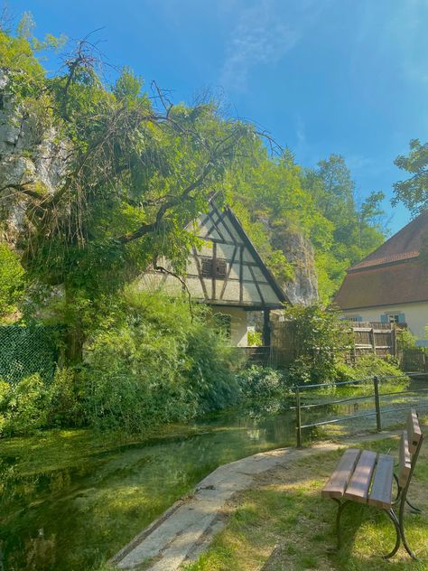 Cottage core cottage in Germany with water in front and lots of greenery German Aesthetic Place, German Countryside Aesthetic, German House Aesthetic, German Core Aesthetic, Germany Cottagecore, Germanic Aesthetic, German Culture Aesthetic, Germany Cottage, Germany Countryside