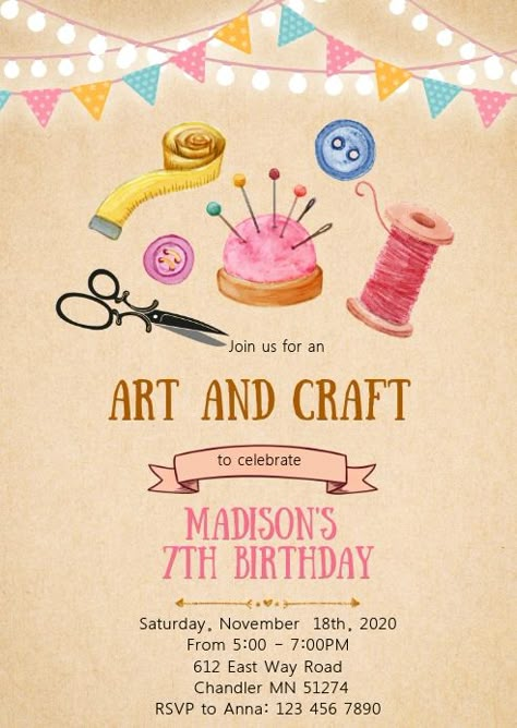 Art Workshop Invitation, Workshop Invitation Design, Craft Party Invitations, Workshop Invitation, Saturday Activities, Craft Invitation, Craft Birthday Party, Art Birthday Invitations, Art Birthday Party Invitations