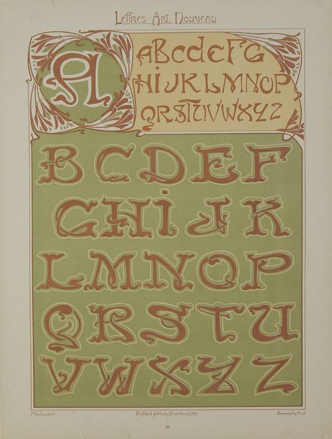 Lettres Art Nouveau 1900 Original Print – Rue Marcellin Original Vintage French Illustration - Art Deco Calligraphy Typography Art Nouveau Typeface, Art Nouveau Design Illustration, Art Nouveau Typography, Lettering Templates, French Posters, Letter Fonts, French Illustration, Art Deco Bathroom, French Pink