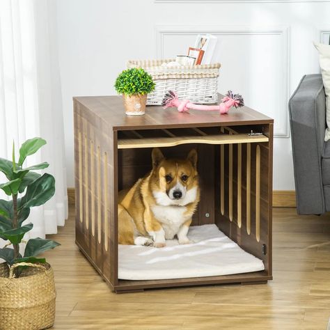 Archie & Oscar™ Monique Furniture Style Dog Crate End Table Decorative Puppy House With Soft Cushion, Side Holes, Removable Door Panel, Safety Lock, Indoor Use, For Small & Medium Dogs, Brown | Wayfair Dog Creates, Dog Kennel End Table, Dogs Brown, Dog Crate End Table, Furniture Style Dog Crate, Wood Dog Crate, Crate End Tables, Wooden Dog Crate, Dog Crate Bed