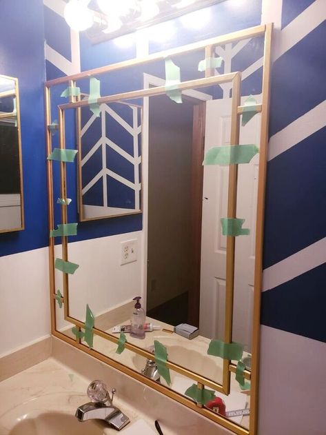 How To Frame A Builder Grade Mirror, Mirror Tutorial, Bathroom Mirror Makeover, Painting Bathroom Cabinets, My Mirror, Mirror Makeover, Builder Grade, Modern Mirror, Diy Mirror