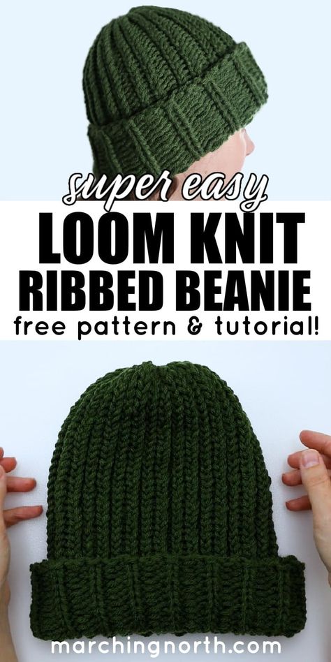 Round Loom Beanie Pattern, Simple Loom Knitting Projects, Knitting Loom Beanie Patterns, Knifty Knitter Hat Patterns, Mens Loom Knit Hat Pattern, Beanie Loom Pattern, Loom Knit Bucket Hat Pattern, Circle Loom Hat, Loom Knit Slouchy Hat