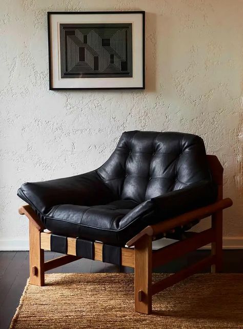 Black Leather and Oak Ojai Lounge Chair by Lawson-Fenning For Sale at 1stDibs | ojai leather chair, lawson fenning ojai chair Lawson Fenning, Oak Chair, Tufted Leather, Leather Lounge Chair, Leather Lounge, Leather Cushion, Solid Walnut, Interior Furniture, Leather Chair