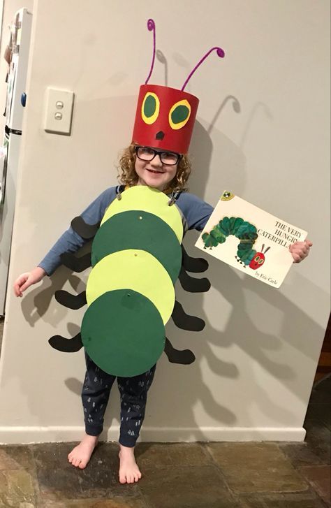 Hungry Caterpillar Props, The Very Hungry Caterpillar Diy Costume, Hungry Caterpillar Book Week Costume, Hungry Caterpillar Costume Diy Kids, Diy Very Hungry Caterpillar Costume, Diy Hungry Caterpillar Costume, Diy Caterpillar Costume, Caterpillar Costume Diy, The Very Hungry Caterpillar Costume