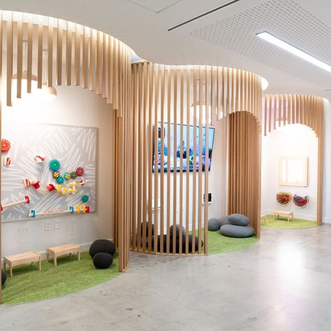 Dental Office Design Projects | Interior Design Experts - Kappler Design Kappler Design, Dental Office Design Receptions, Kids Dental Office, Pediatric Dental Office Design, Concrete Look Tiles, Dental Reception, Pediatric Office, Pediatrician Office, Pediatric Clinic