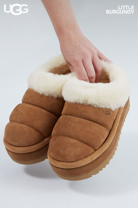 Cute Uggs, Ugg Slides, Ugg Style, Boots Slippers, Burgundy Shoes, Suede Slides, Slippers For Women, Girly Shoes, Swag Shoes