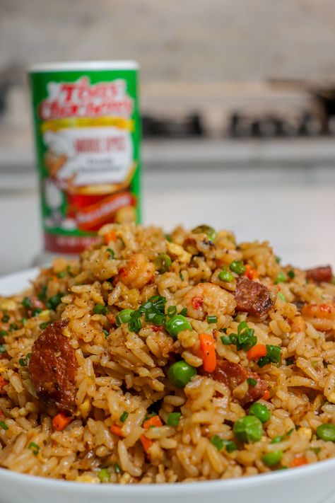 Cajun Fried Rice - Tony Chachere's Cajun Fried Rice, Delicious Fried Rice, Cajun Rice, Cajun Seafood, Vegetable Fried Rice, Salmon And Rice, Creole Recipes, Gnocchi Recipes, Andouille Sausage