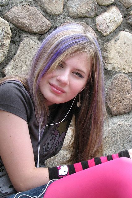 purple streaks in hair | purple streaks Colour Streaks In Hair, Blonde Hair Purple Streaks, Purple Streaks In Hair, Purple Streak In Brown Hair, Single Streak Of Color In Hair, Kids Hair Color Ideas Girls Fun, Purple Streaks In Blonde Hair, Purple Streaks In Brown Hair, Hairstyles With Purple