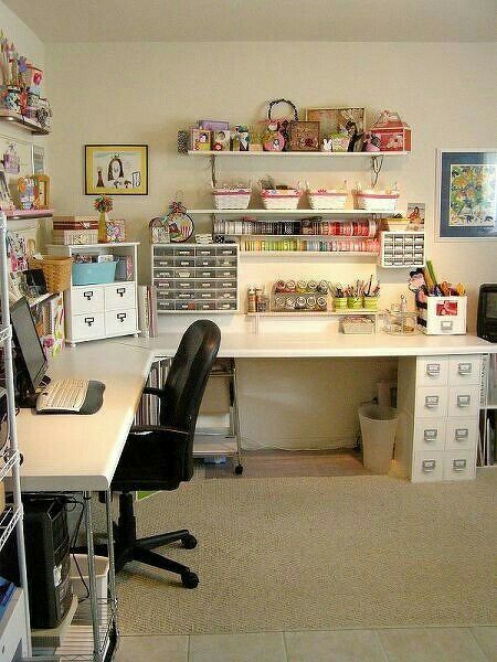 Company Office, Sewing Room Design, Dream Craft Room, Craft Room Design, Sewing Room Organization, Scrapbook Room, Craft Room Decor, Craft Area, Office Crafts