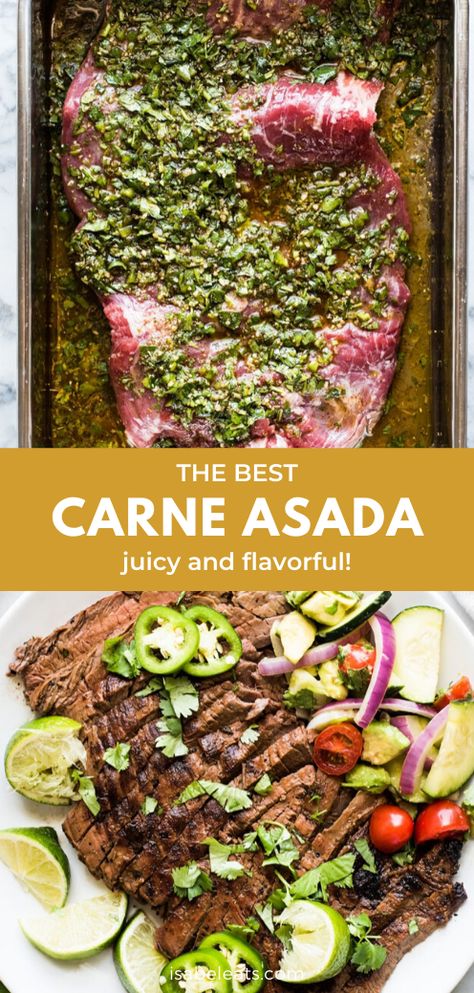 Grilled Carne Asada, Carne Asada Recipe, Homemade Salsa Verde, Carne Asada Recipes, Skirt Steak Recipes, Authentic Mexican Recipes, Marinated Flank Steak, Flank Steak Recipes, Mexican Dish