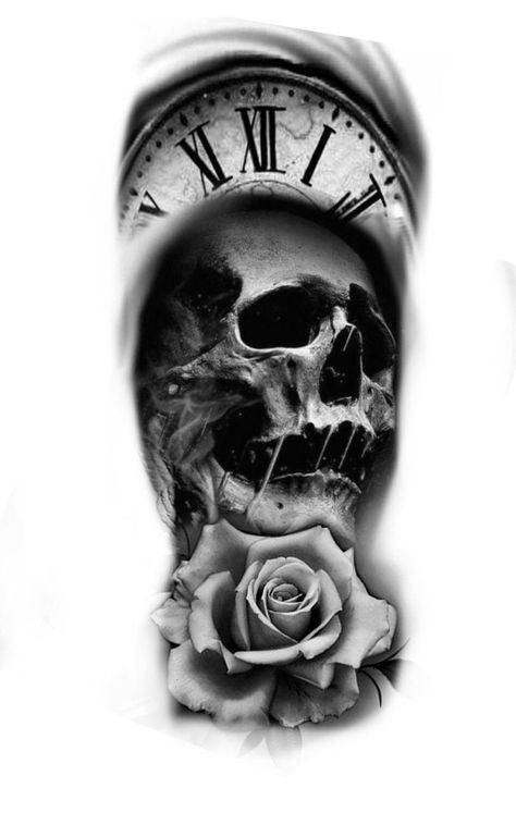 Rose Clock Tattoo Design, Rose Clock Tattoo, Eye Tattoo Design, Clock And Rose Tattoo, Rose Clock, Skull Rose Tattoos, Rose Drawing Tattoo, Rose Watch, Skull Sleeve Tattoos