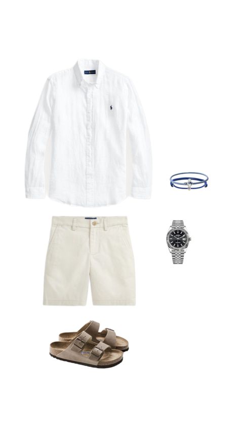 Men’s old money outfit | Summer outfit | Men’s summer outfit | Rolex | Watch | Ralph Lauren shorts | Ralph Lauren shirt | Linen shirt | White shirt | Birkenstock | Bracelet | Men’s bracelet Old Money Shorts Outfit Men, Ralph Lauren Men Outfit, Old Money Outfit Summer, Ralph Lauren Style Men, Linen Shirt White, Linen Shirt Outfit, Fits For Guys, Beach Outfit Men, Old Money Outfit