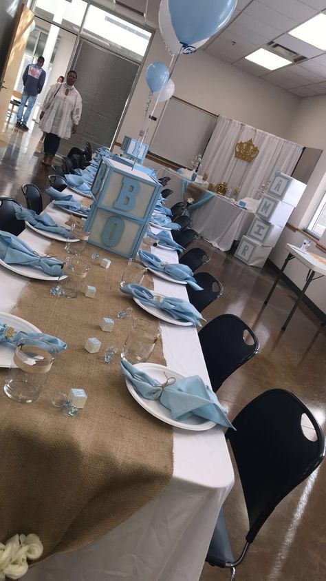 Blue Baby Shower Table Decor, Brown And Blue Baby Shower Ideas, Blue And Brown Baby Shower, Blue Party Themes, Denim Baby Shower, Burlap Baby Showers, Teddy Bear Baby Shower Theme, Bear Baby Shower Theme, Country Baby Shower