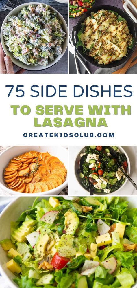 Check out our collection of 75 side dish ideas to help you plan dinner. These gluten-free side dish recipes solve the question of what goes with lasagna. Lasagna is often hearty enough to serve all on its own, but who doesn’t love a larger spread with a few classic side dishes? Garlic knots, roasted vegetables, Brussels sprouts, garlic bread… the list of possibilities goes on and on! Upgrade lasagna night and impress everyone around the dinner table. Sides With Lasagna Ideas, Side Dishes To Go With Lasagna, Side Dish For Lasagna Ideas, Lasagne Side Dishes, What To Serve With Lasagna Dinners, Side Dish With Lasagna, Side Dishes With Lasagna, Sides With Lasagna, Sides With Lasagna Dinner