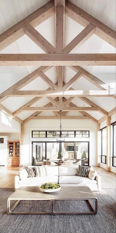 Ceiling Beams Living Room, Vaulted Ceiling Beams, Cathedral Ceiling Living Room, Vaulted Ceiling Ideas, Exposed Trusses, Beams Living Room, Vaulted Ceiling Living Room, Wooden Beams Ceiling, Lashes Mascara