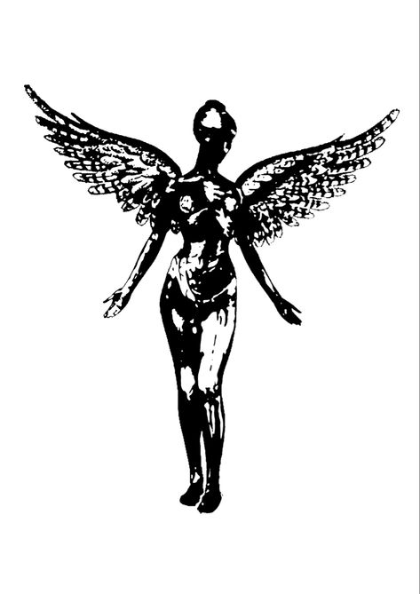 In Utero Tattoo Stencil, Nirvana Angel Drawing, Nirvana In Utero Drawing, In Utero Angel Tattoo, Angel Drawing Tattoo, Nirvana In Utero Wallpaper, Nirvana Angel Tattoo, In Utero Drawing, Nirvana In Utero Tattoo