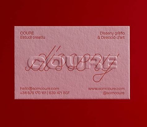 CardDsgn | Business Card Design Inspiration on Instagram: "Catchy enough to make you look twice? A fresh, contemporary business card design by COURE (@somcoure) for its corporate branding as a graphic design studio based in Spain. Printed by @lanacronica.  This is a business card design that shouts 'attention to details'. Check out the red/pink combination & the 3D effect of two interlaced words! Be sure to visit CardDsgn.com for the design details --> link in bio" Business Card Ideas, Pink Combination, Branding Identity Inspiration, Pink Business Card, New Pizza, Business Card Design Inspiration, Pizza Restaurant, Graphic Design Studios, Corporate Branding