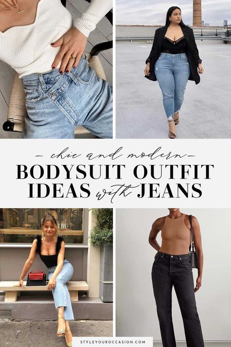 Looking for chic and classy bodysuit outfit ideas? Whether you want a black bodysuit outfit, lace bodysuit outfit, or a simple look with jeans and a blazer, there's tons of options here! Get ideas for a casual date, party night, or going out in the spring, summer, fall, or winter! (Mid size, plus size, and petite!) How To Style A Bodysuit, Body Suit And Jeans Outfits, Body Suit Outfits Night Out, Jeans And Bodysuit Outfits, Bodysuit And Jeans Outfits, How To Wear A Bodysuit, Bodysuit Outfit Jeans, Bodysuit Outfit Ideas, Outfit Ideas With Jeans