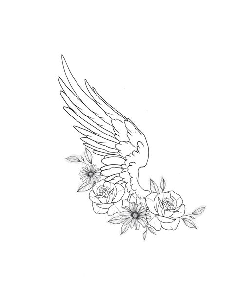 Angel Wings With Music Notes Tattoo, Pretty Memorial Tattoos, Inside Of Knee Tattoo, Memorial Tattoos Mom Sleeve, Angel Wing Flower Tattoo, Matching Memorial Tattoos, Wing Flower Tattoo, Matching Wing Tattoo, Flower Angel Wings Tattoo