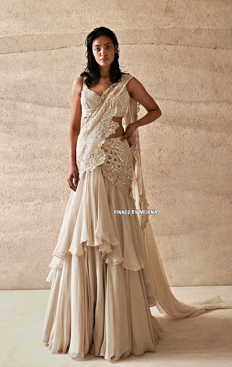 Varun Nidhika - India 🇮🇳 Varun Nidhika Collection, Gown For Engagement Indian, Varun Nidhika, Sangeet Lehengas, Indo Western Outfits For Women, Indo Western Saree, Indian Outfits Modern, Saree Gowns, Trendy Outfits Indian