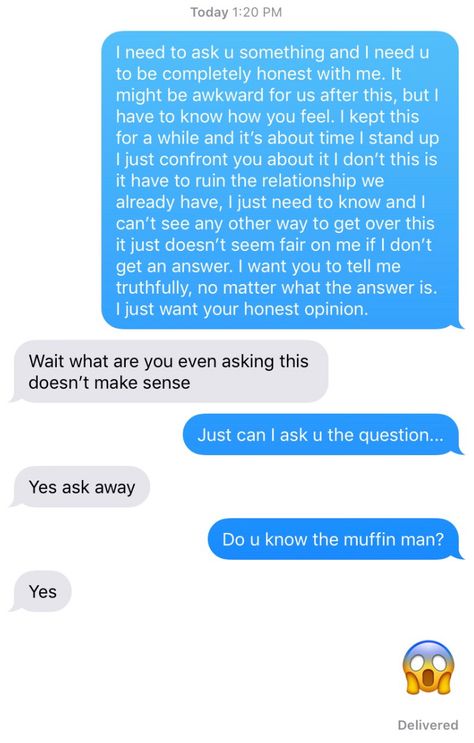 Muffin Man Pranks! (Actual text between friends)  #DidYouKnow  #Died  #Memes #textprank #muffinman #funnymemes #funny #funnytexts #texts Pranks On Friends Texting, Funny Texts To Text Your Friends, Things To Prank Text, Funny Pranks Over Text, Funny Prank Texts Friends, Prank Messages Friends, Funny Texts Pranks On Friends, Pranks Text Messages Friends, Funny Text Pranks To Do On Friends