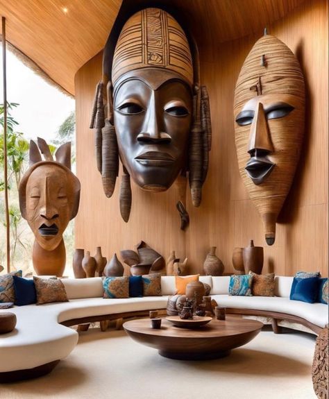 African Sculpture Art, African Restaurant Design, African Decor Living Room, Modern African Decor, Afrocentric Decor, African Interior Design, Africa Art Design, African Furniture, African Inspired Decor