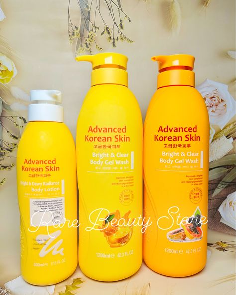 Advanced Korean Skin . . Advanced Korean Skin Bright And Dewy Radiance Body Lotion: A tested brightening body lotion formulated with rich ingredients to balance skin complexion and protect skin barrier with maximum moisture all day. 13,000 . . Advanced Korean Skin Bright And Dewy Radiance Body Gel Wash improves a brighter skin complexion and repair pigmentation in a few wash. 15,000 . . Body wash Available in stock Papaya and mulberry Vitamin C and Vitamin E . . To order . . ———————————— Wha... Brightening Body Lotion, Diy Lotion, Skin Care Lotions, Brighter Skin, Body Gel, Skin Lotion, Korean Skin, Skin Complexion, Skin Products