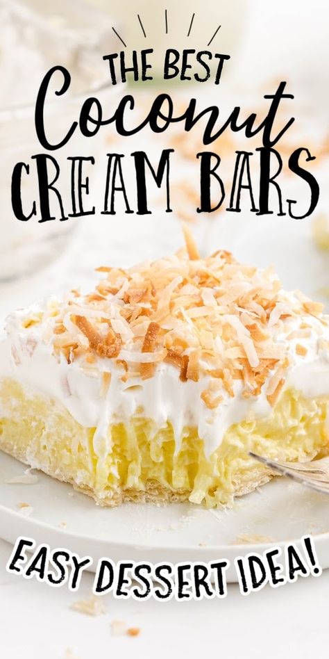 Coconut Cream Bars, Coconut Cream Pudding, Coconut Cream Dessert, Coconut Cream Pie Bars, Coconut Cupcake Recipes, Amazing Deserts, Coconut Cheese, Coconut Cream Pie Easy, Coconut Recipes Dessert