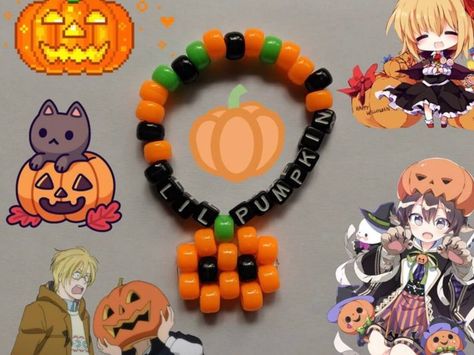 Cute kandi single for Halloween 🎃 added a cute pumpkin charm made by me as well to it for extra cuteness! Kandi Pumpkin Tutorial, Kandi Pumpkin, Small Kandi Ideas, Halloween Kandi Ideas, Gravity Falls Kandi, Rave Candy Bracelets Ideas, Halloween Kandi Bracelets, Kandi Halloween, Kandi Single Ideas