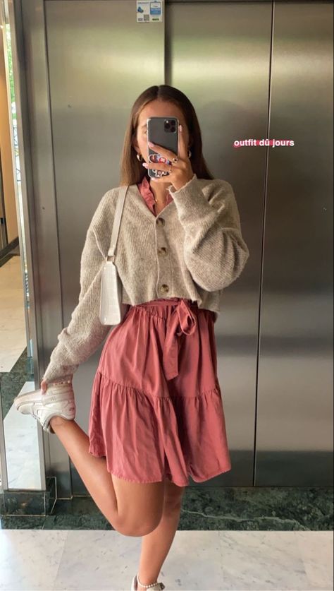 Preppy Outfits Girly Classy, Button Up Front Skirt, Relaxed Sweater Outfit, Modern Modest Fashion Summer, Vests With Skirts, Everyday Outfits With Sneakers, Modest Fashion School, Dress Sweater Layering, Outfit Church Ideas