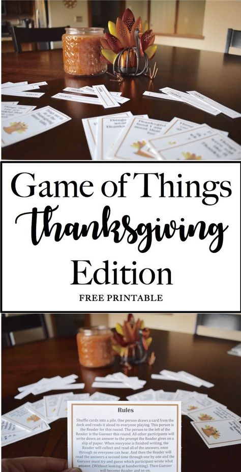 Game of Things: Thanksgiving Edition + Free Printable | Gym Printable Planner Thanksgiving Family Games, Fun Thanksgiving Games, Thanksgiving Games For Adults, Friendsgiving Games, Friendsgiving Ideas, Printable Things, Dinner Games, Fall Brunch, Friendsgiving Party