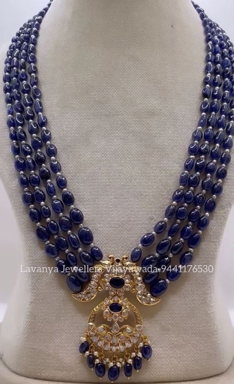 Beads Haram For Men, Blue Saffire Necklace, Multi Color Beads Necklace Indian, Purple Beads Jewelry Indian Gold, Beads Necklace Ideas Indian, Beads Jewelry Indian Gold Latest, Pusalu Chains, Beads Necklace Designs Indian, Blue Beads Indian Jewellery