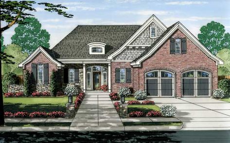 French-country Style Floor Plans Plan: 23-508 Brick Ranch Curb Appeal, Ranch Curb Appeal, Brick House Plans, Guest Bedroom Remodel, Kids Bedroom Remodel, Small Bedroom Remodel, French Country House Plans, House Plans 3 Bedroom, Brick Ranch