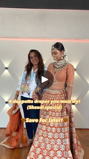 55K views · 1.8K reactions | 1 duppatta, endless ways to wear 🎀🧡  HMUA & Draping - @nikitas_bridal_studio   #orange #weddingseason #lehenga  #Drape #saree #Dupatta #reelsinstagram #new #tips #ideas #inspo #checkit #shaadi #bride #tricks #jugaad #sareehacks #drapingdesigns #ghaghra #lehenga #gujjus #nbs #mua #hairstylist #share #sareefashion #lehengacholi #hacks  #makeupartist #useful #explorepage | Nikita Dave - Mumbai Based Makeup Artist and Coach | Jasleen Royal · Assi Sajna Banarasi Lehenga Dupatta Draping Style, How To Drape Saree As Lehenga, Dupatta Draping Styles Lehenga Choli, Lehenga Dupatta Draping Style, Lehenga Outfits, Dupatta Draping Styles, Drape Lehenga, Dupatta Draping, Drape Sarees