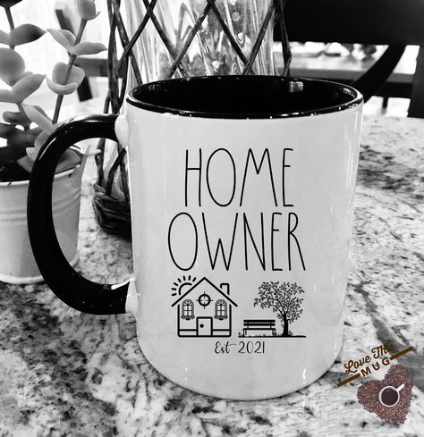 Housewarming Gift Mug for a first time home buyer! New Homeowner Mug, New Home 2023, 2022 or ANY Year. Personalized Gift - First Time Home Owner 2023, Buy Now!  *Available as HOME OWNER or HOME OWNERS* ✔ Perfect closing gift from real estate agent for your buyer. They will LOVE      THIS MUG! ✔ Great gift baset idea for a new neighbor or friend who just purchased their      first home! ✔ HIGH QUALITY 11oz OR 15oz CERAMIC MUG that's printed on both sides and is both microwave and dishwasher safe, First Time Home Buyer Announcements, First House Aesthetic, First Time Home Owner, First Home Pictures, Realtor Shirts, Buying First Home, First Time Home Buyer, Homeowner Gift, House Organisation