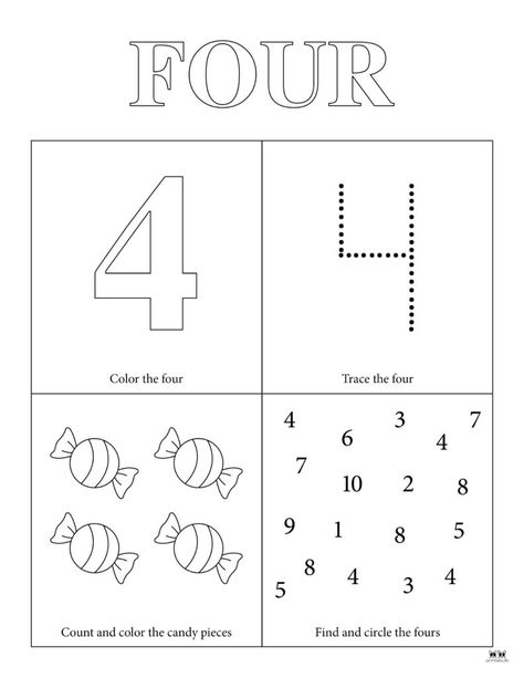 Choose from fifteen unique Number 4 tracing worksheets to help your young learner master this number. Print from home. 100% FREE! 4 Worksheets Preschool, Number 4 Activities For Preschool, Number 4 Worksheets For Preschool, Number 4 Craft, Number 4 Worksheet, 3k Activities, Preschool Numbers, Free Printable Alphabet Worksheets, Preschool Number Worksheets