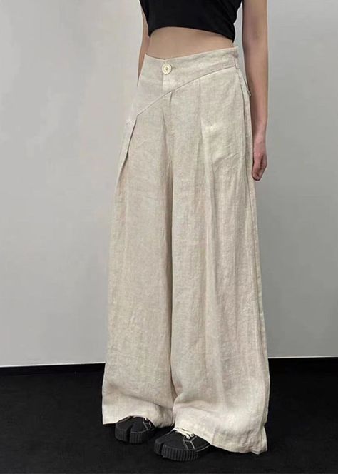 Fitted Linen Pants, Linen Style Fashion, Tunic Outfit, Linen Wide Leg Pants, Linen Blend Pants, Wide Leg Linen Pants, Diy Sewing Clothes, Pantalon Large, Linen Trousers