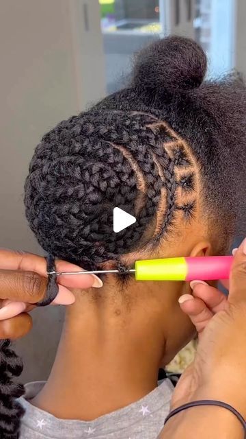 Hairstyles For Crochet Braids, Cross Cross Braids Into Bun, Cornrows In Front Crochet In Back, Teenager Braided Hairstyles Black, Crochet For Kids Hairstyles, How To Heart Braid, Lock Braids Hairstyles, Styling Crochet Hair, Crochet With Braiding Hair