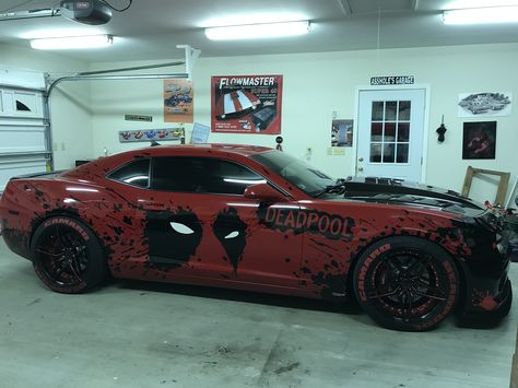 Deadpool Camaro Pit Tattoo, Deadpool Car, Car Livery, Deadpool Funny, Car Deco, Shop Car, Vehicle Wrap, Pretty Bike, Street Racing Cars